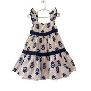 Happily Grey Kids White & Blue Floral Ruffle Dress 3T 100% Cotton